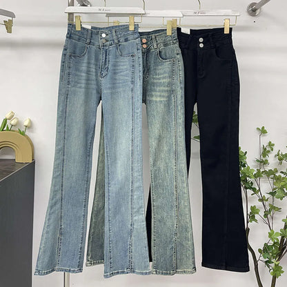 Thirteen Rows Womens New High Waist Spicy Girl Micro La Jeans Womens  Spring Slimming Korean Edition Flare Pants