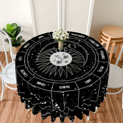 1pc Round Tablecloth 63 Inch, Boho Table Cloth With 12 Zodiac Patterns, Stain Resistant, Absorbent And Wrinkle Free, Circle Table Cover For Home Kitchen Dining Party Patio Indoor And Outdoor Use, Room Decor, Scene Decor