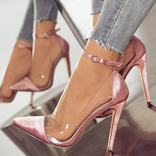 storexq Solid Color Pointed Toe Stylish Buckled Stiletto Heels