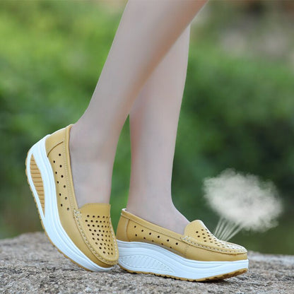 storexq Summer Rocking Shoes Genuine Leather Pumps Women's White Shoes Hollow out Women's Hole Shoes Nurse Shoes Genuine Leather Muffin Shoes