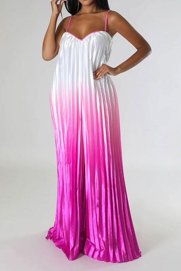 storexq Gradient Striking Wide Leg Pleated Jumpsuit