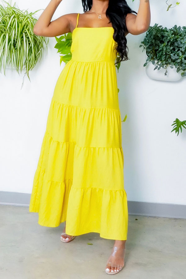 storexq Solid Color Romantic Backless Maxi Dress