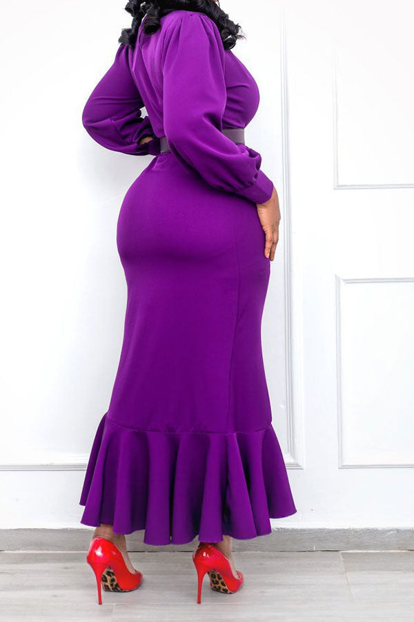 namcoverse Solid Color Feminine Fishtail Midi Dress