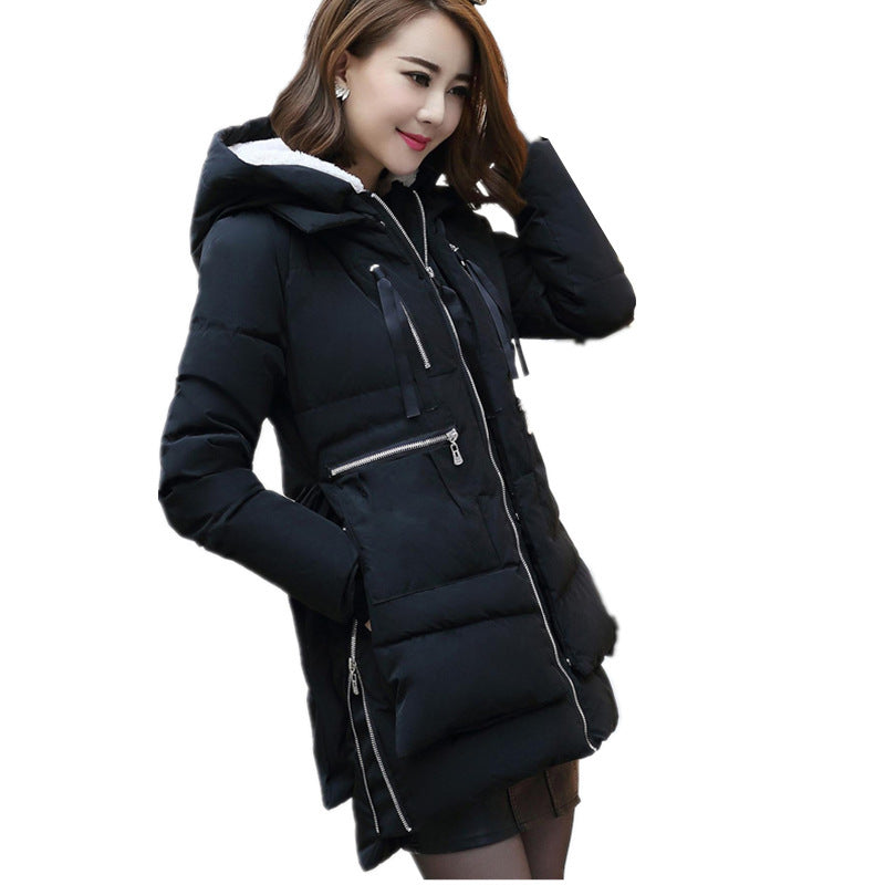 Down cotton clothes women's medium and long large size casual hooded loose bread clothes tooling cotton-padded clothes 2024 winter coat