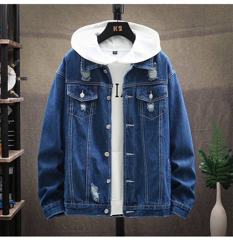 [Speed Lion] Denim Coat Men's Fake Two Pieces Hooded Color Contrast Korean Fashion All-Matching Loose Casual Jacket