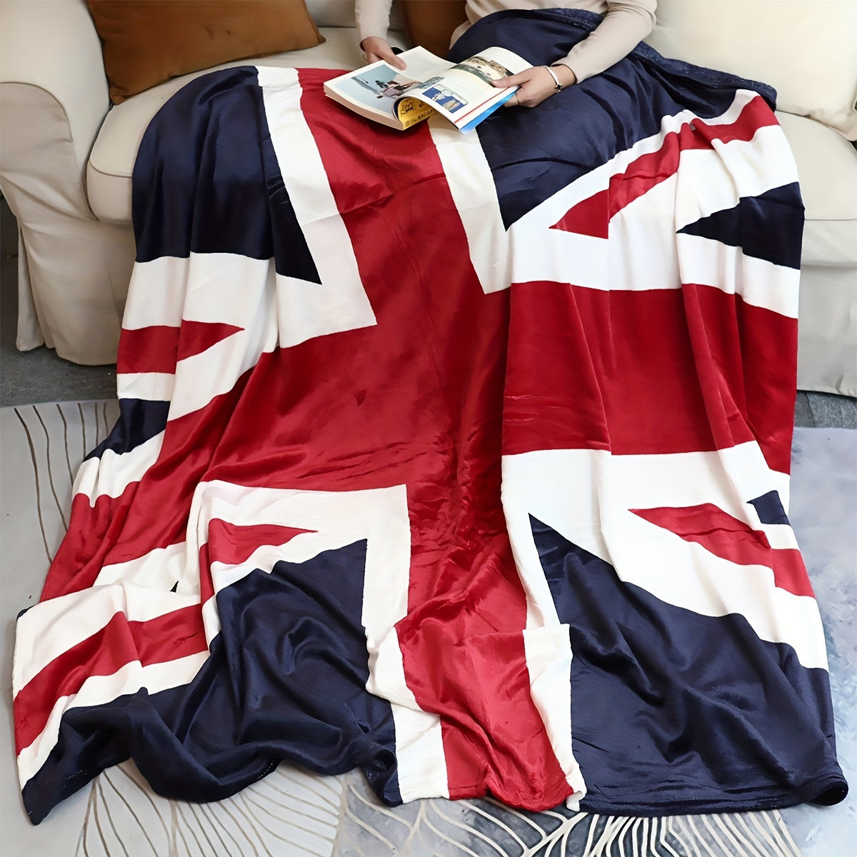 1pc British Flag Print Blanket, Super Soft Flannel Twin Throw Blanket For Bed Couch Chair Fall Winter Camping Living Room Office Gift, Multi-purpose Holiday Gift Blanket