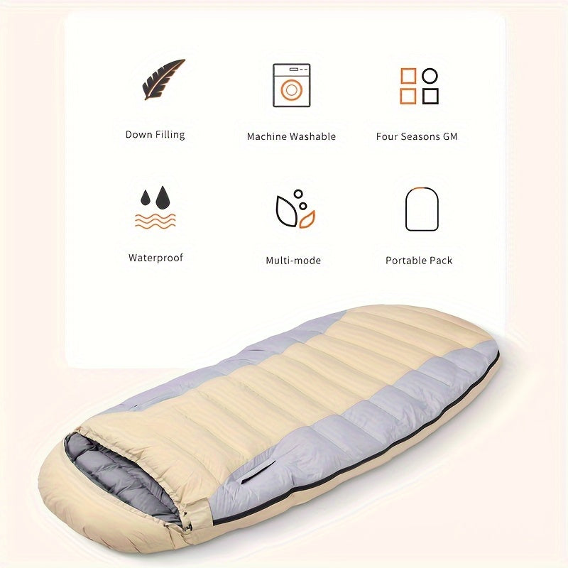 Egg-Shaped Down Sleeping Bag: Full-Season, Zippered, 1-Person, 14+ Years, Nylon Fabric, Insulated with Duck Down, Suitable for 0-19°F