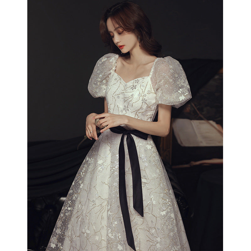 Banquet evening dress 2025 new spring and summer white  temperament fairy long annual meeting adult dress dress dress girl