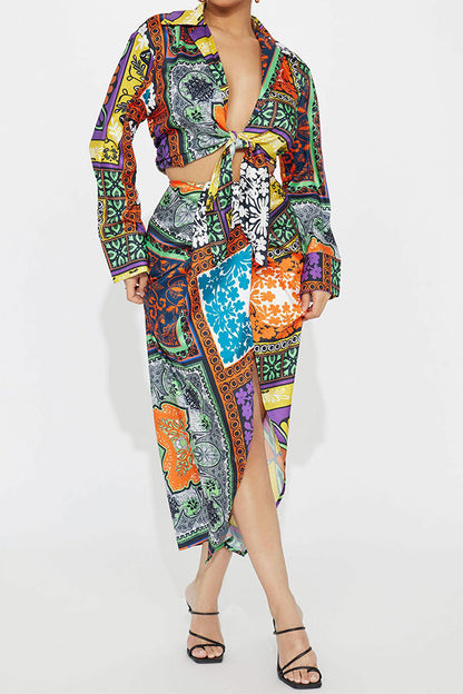 namcoverse Tribal Print Colorful Twisted Dress Suit