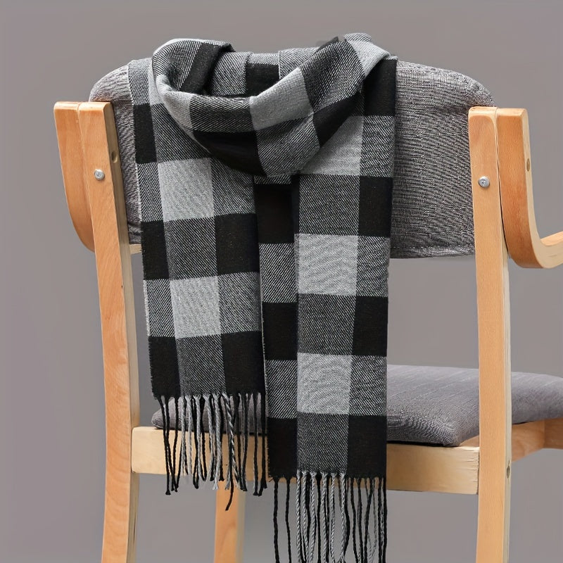 1pc Plaid Winter Men's Scarf, Men's Tassel Scarf, Ideal choice for Gifts