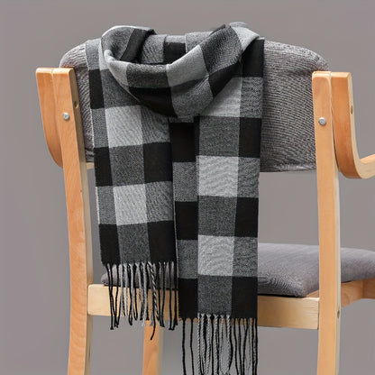 1pc Plaid Winter Men's Scarf, Men's Tassel Scarf, Ideal choice for Gifts