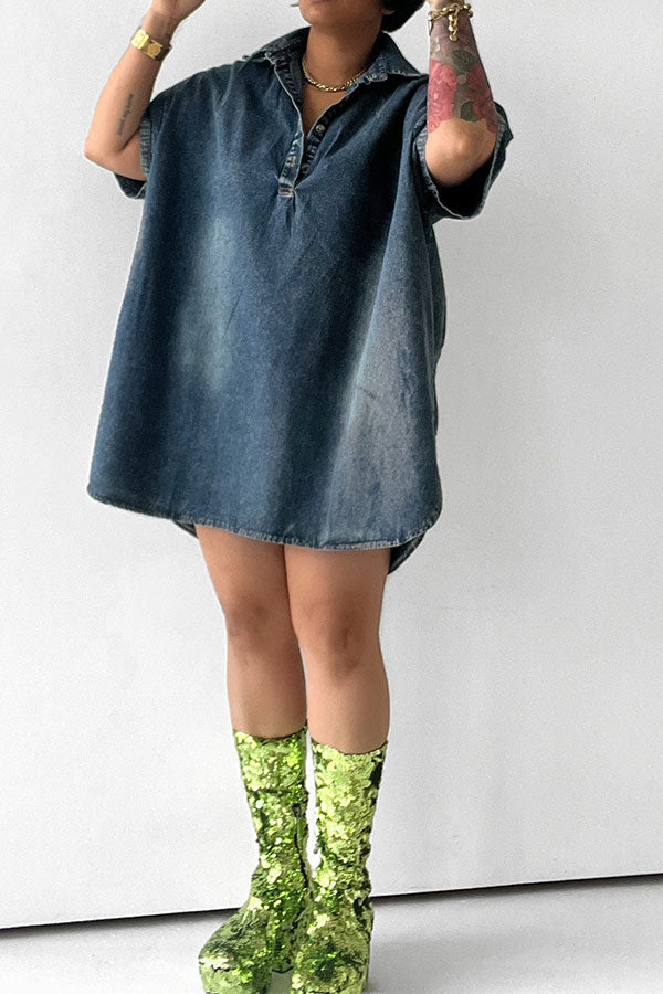 storexq Gradient Laid Back Denim Mini Dress