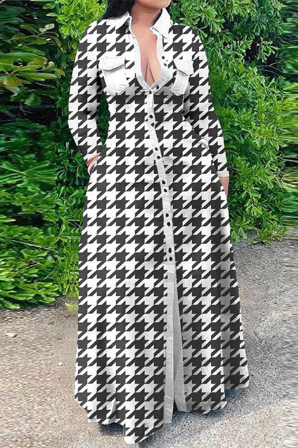 namcoverse Houndstooth Classic Single Breasted Maxi Dress