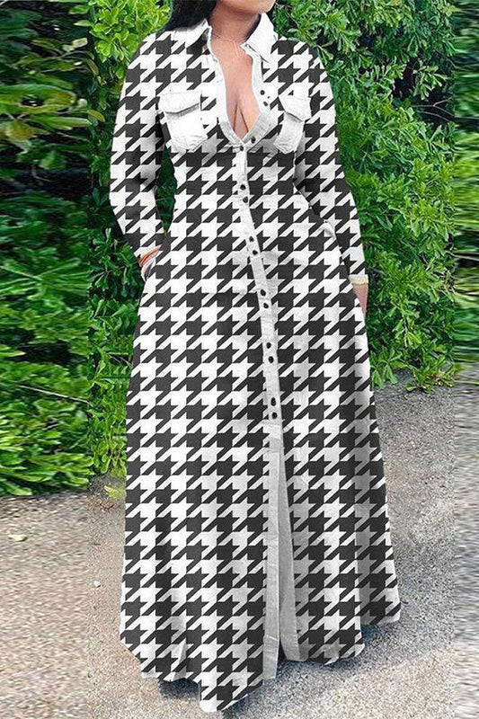 namcoverse Houndstooth Classic Single Breasted Maxi Dress