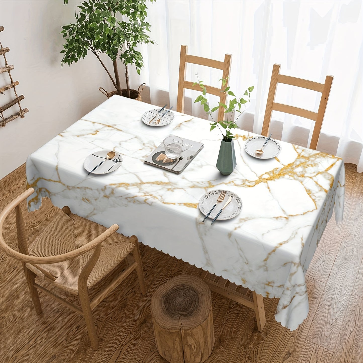 1pc, Round/Square Tablecloth, Marbled Abstract Textured Table Cloth, Golden Crack Pattern Table Cover, Waterproof Stain Wrinkle Free, Indoor And Outdoor Table Cover, For Home Kitchen Dining