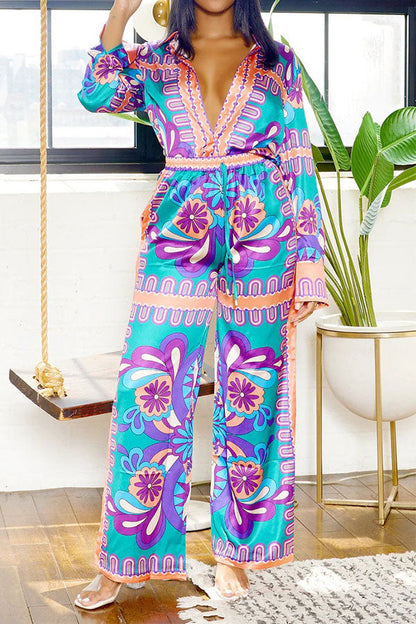 storexq Tribal Print Patchwork Laid Back Pant Suit