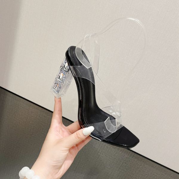 storexq Transparent Strap Simple Square Toe Sandals