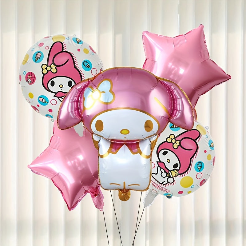 5pcs Sanrio My Melody & Cinnamoroll Star Foil Balloon Set - Perfect for Birthday, Christmas, Easter & Valentine's Day Celebrations