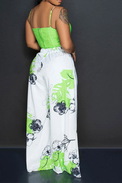 storexq Floral Print Chain Strap Stunning Wide Leg Pant Suit