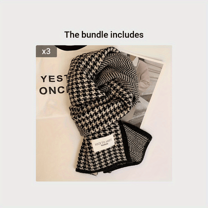 1pc Houndstooth Woolen Knit Winter Scarf For Men And Women