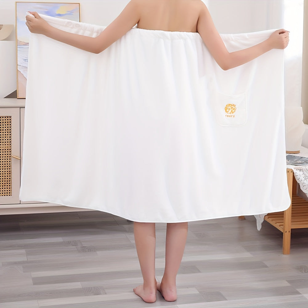 1pc Ultra-Soft Unisex Bath Towel Skirt - Quick-Dry, Non-shedding, Embroidered Plain Design with Pockets - Versatile Spa Wrap for Adults, Perfect for Sauna & Bathroom - Secure Fit, Stylish & Absorbent