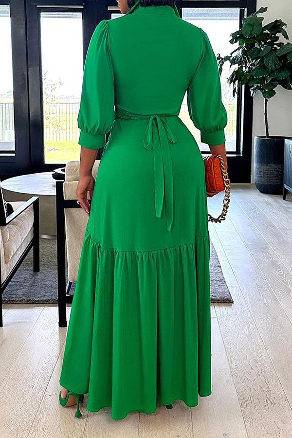 storexq Solid Color Feminine Lace-Up Irregular Hem Midi Dress