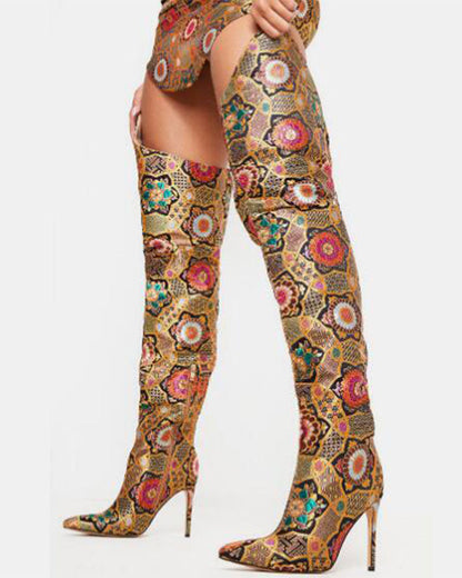 storexq Tribal Print Retro Pointed Toe Boots