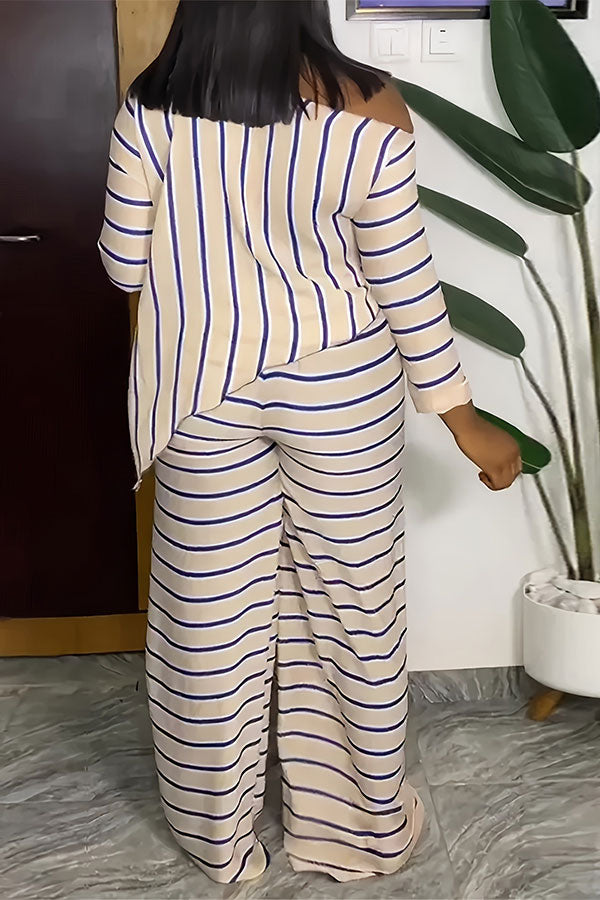 storexq Striped Feminine Irregular Wide Leg Pant Suit