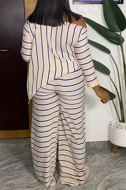 storexq Striped Feminine Irregular Wide Leg Pant Suit