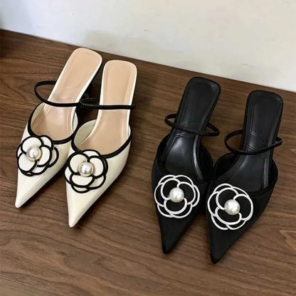 Dress Shoes Flower Pointed Toe High Heels Women Luxury Designer Sandals Female Summer Elegant Fashion Pumps Woman Mule Slippers H240430