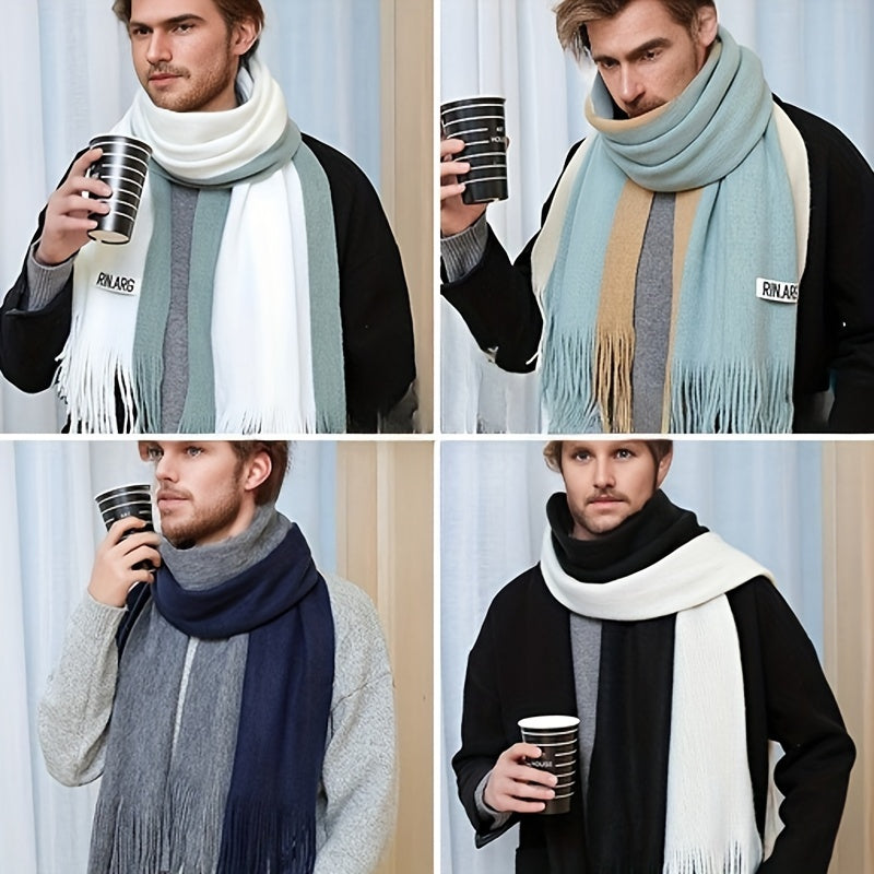 Elegant Men's Winter Scarf: Warm, Handwashable, Polyester Blend, Sizes Available