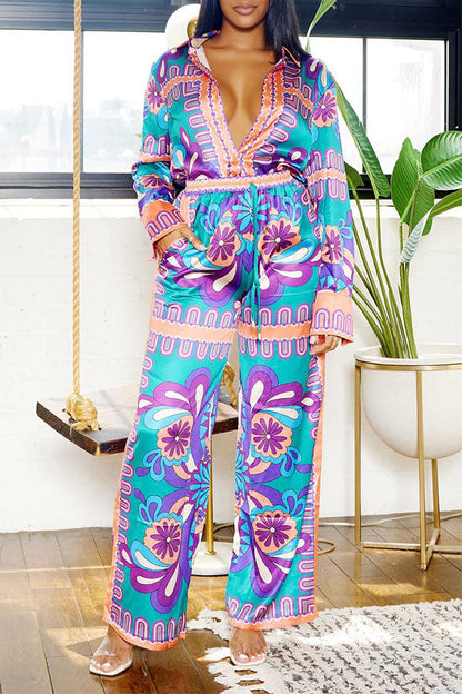 storexq Tribal Print Patchwork Laid Back Pant Suit