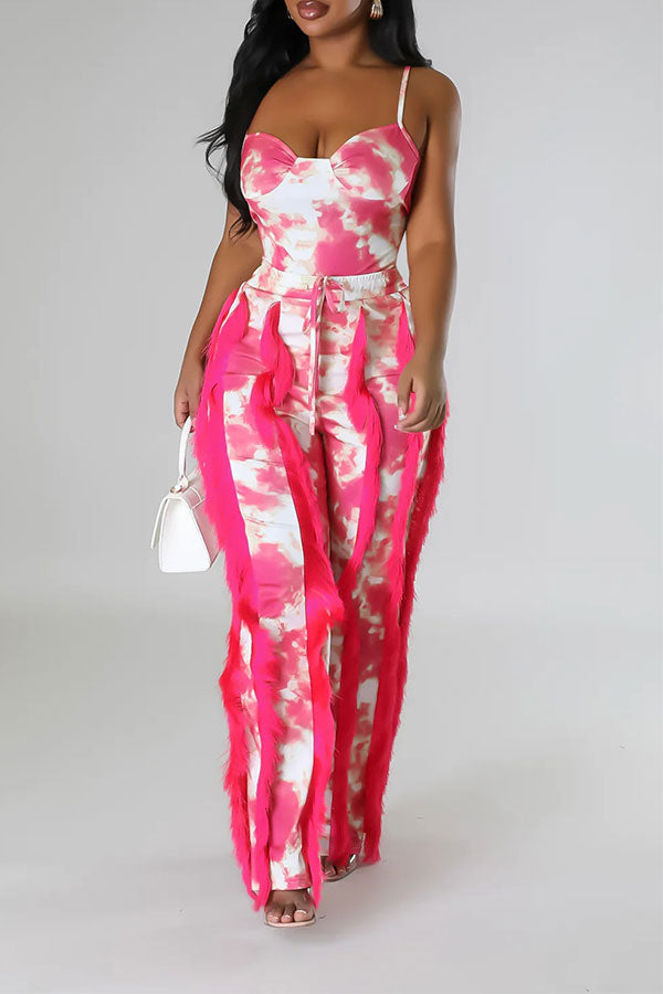 storexq Tie Dye Pretty Tassel Patchwork Pant Suit