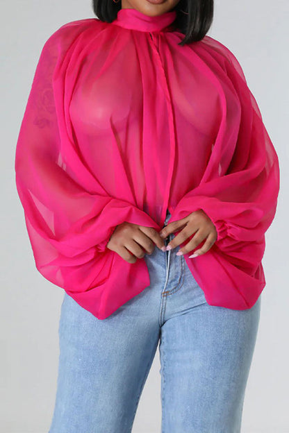 storexq Solid Color Tie Back Chic Irregular Blouse