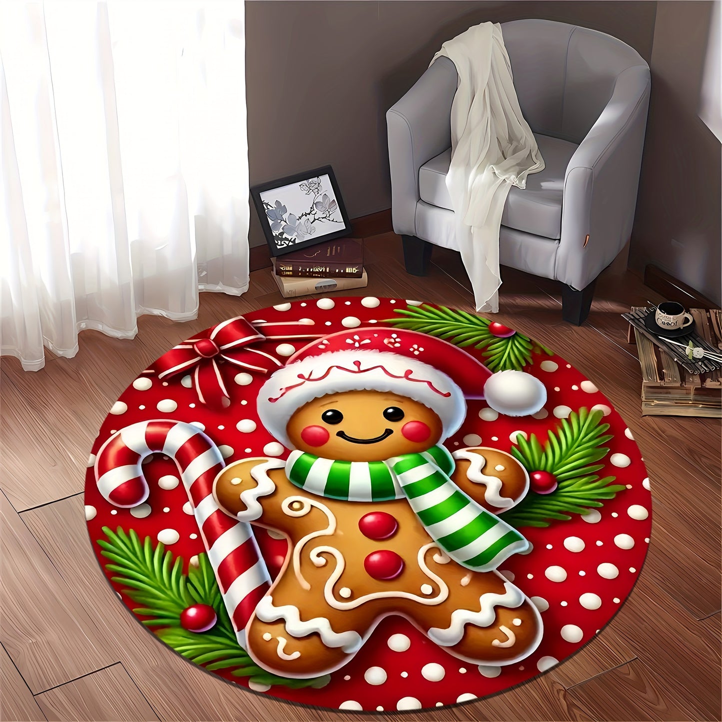 Christmas Gingerbread for Man Round Rug - Soft, Absorbent & Non-Slip, Perfect for Entryway, Living Room, Bedroom Decor | Machine Washable Flannel Memory Foam Mat