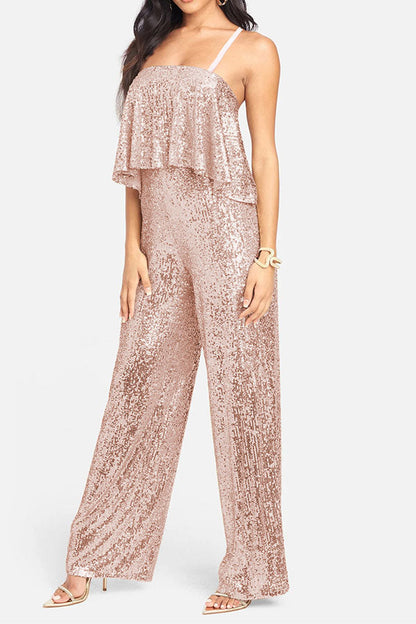 storexq Sequined Rocking Ruffle Overlay Jumpsuit