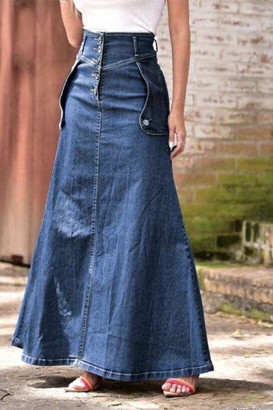 storexq Blue Smart Patch Pocket Denim Skirt