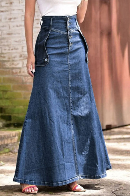 storexq Blue Smart Patch Pocket Denim Skirt