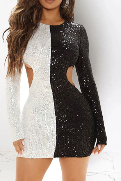 namcoverse Hit Color Sequined Sparkly Side Cutout Mini Dress