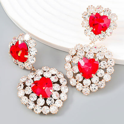storexq Luxe Rhinestone Double Heart Drop Earrings