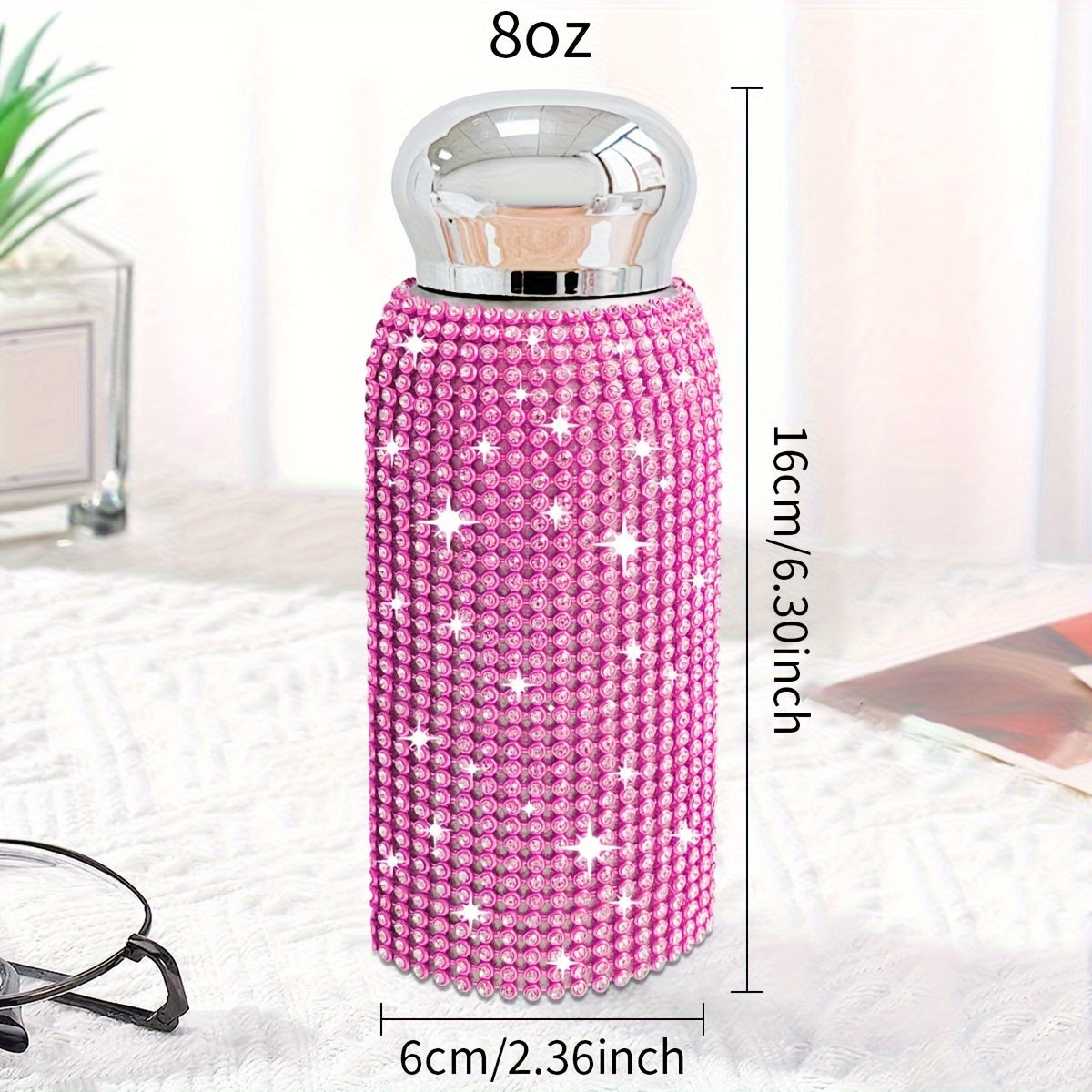 1pc, Sparkling Studded Vacuum Flask, 6oz/8oz Stainless Steel Insulated Water Bottles, Mini Travel Thermal Cups, For Hot And Cold Beverages, Summer Winter Drinkware, Christmas Gifts, Valentine's Day Gifts