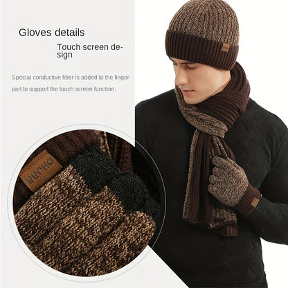 Unisex Outdoor Winter Casual Sports Warm Gloves, Scarf And Hat Three-piece Set