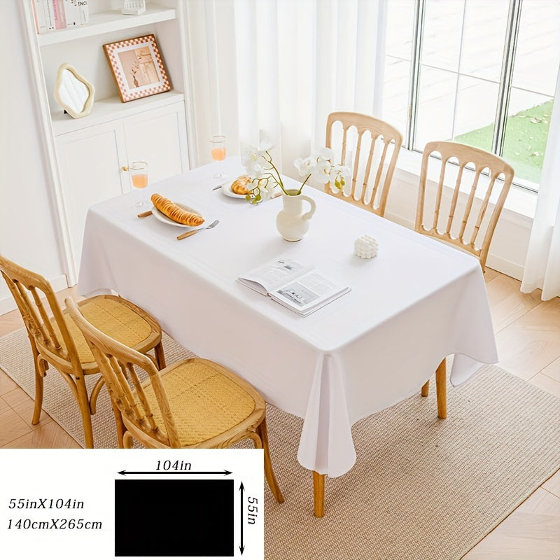 1pc White Plain Fabric Tablecloth - High-Quality Polyester Simple Style Table Cover with Modern Minimalist Design - Perfect for Dining and Coffee Tables