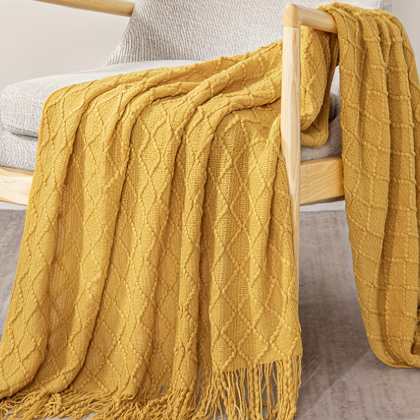 1pc Cozy Yellow Nordic Knitted Blanket - Ultra Soft, Warm, and Lightweight Throw for Couch, Sofa, Office, Bed, Camping, and Traveling - Perfect for Chilly Days and Nights