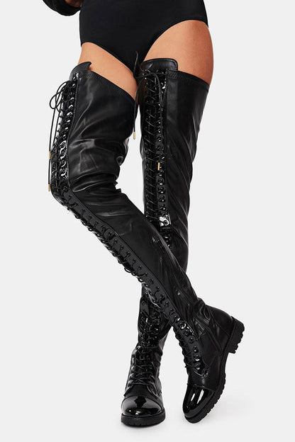 storexq Black Modern Lace-Up Block Platform Boots