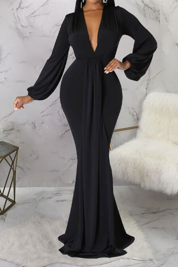 storexq Solid Color Elegant Maxi Dress