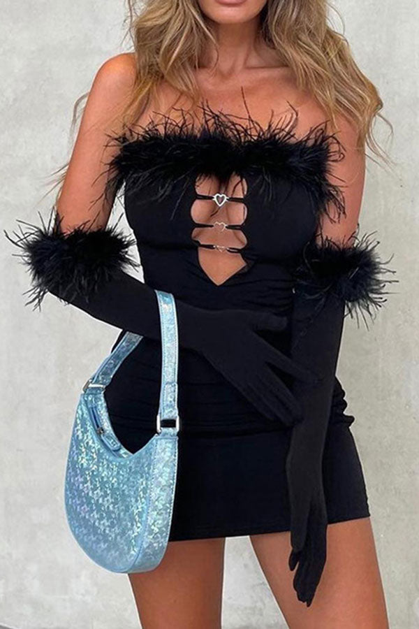 namcoverse Fluffy Glamorous Cutout Mini Dress (With Gloves)