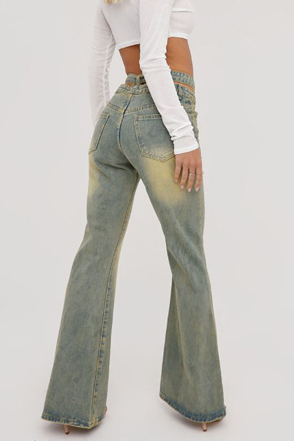 storexq Rivet Design Rocking Micro Flared Washed Jeans