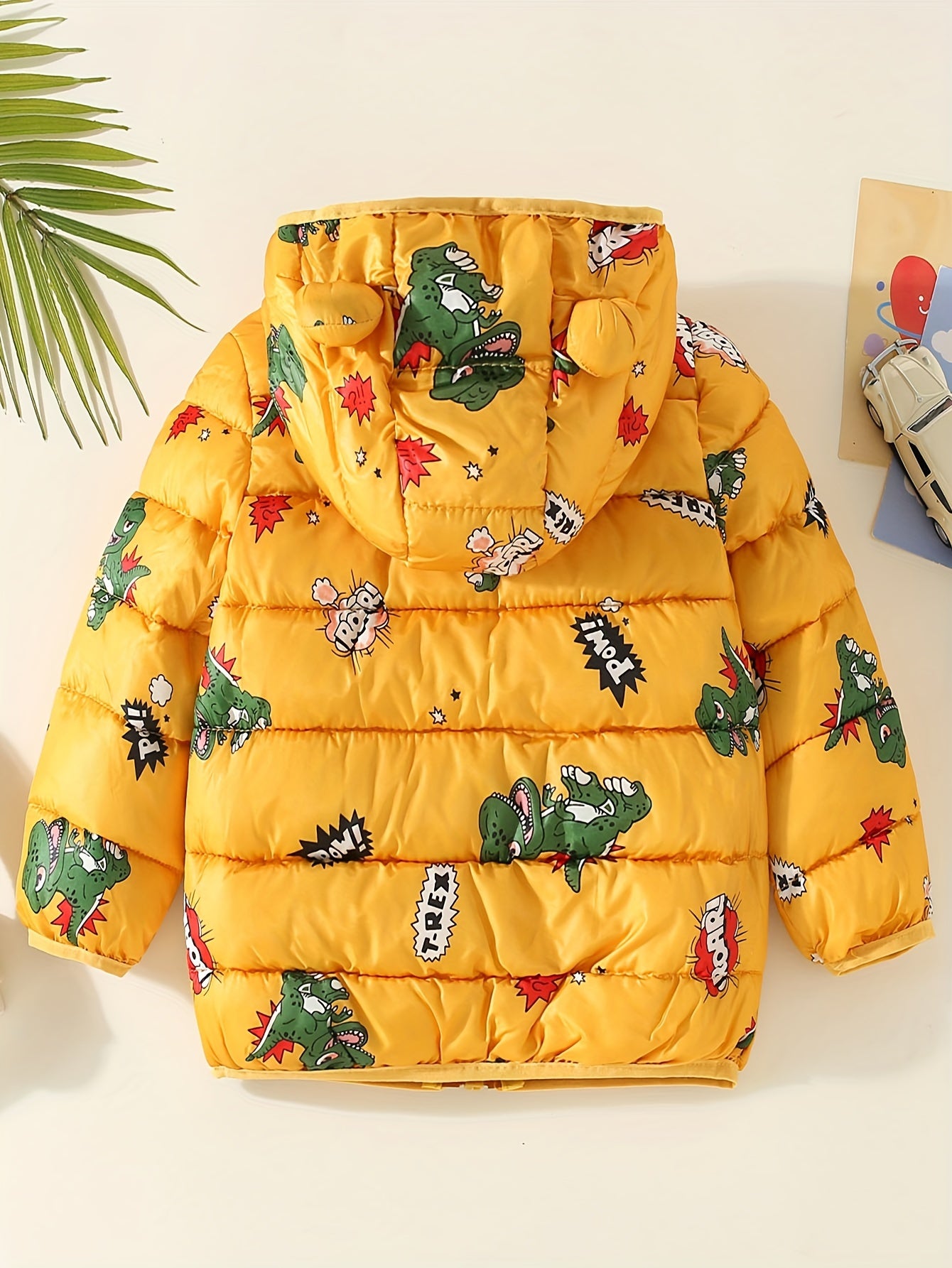 Toddler Boy Dinosaur Pattern Hooded Padded Jacket