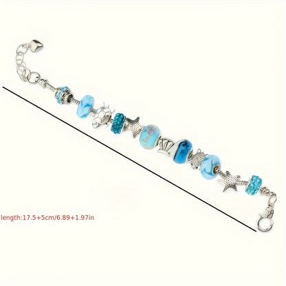 Stunning Ocean Blue Crystal Glass Beads Chain Charm Bracelet - Dazzling Party Jewelry with Adjustable Clasp, Perfect for Christmas, New Year's, Valentine's Day, and Everyday Wear - Ideal Gift for Women, Ladies, and Girls